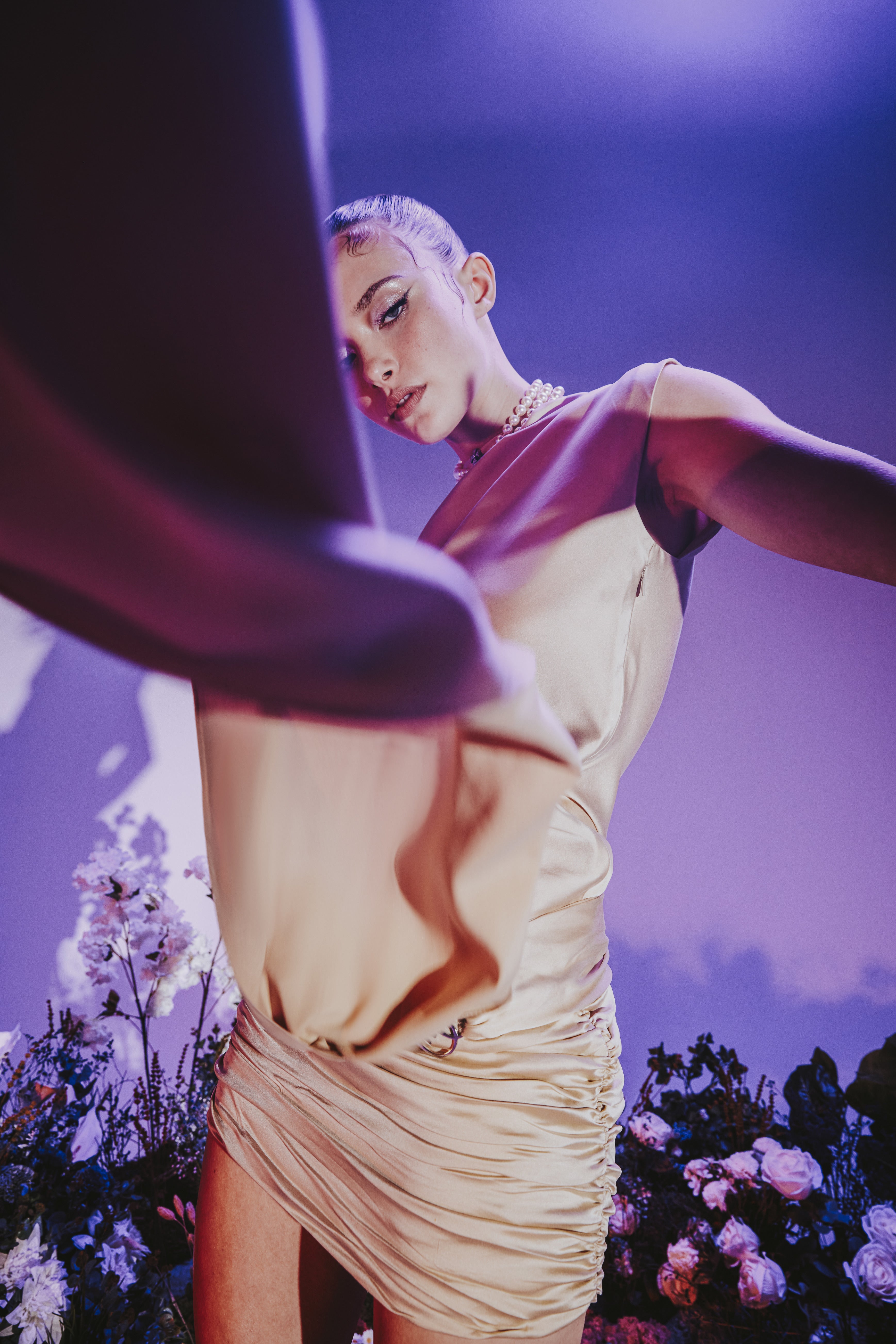 Cuttled Gold Stoned Silk Dress