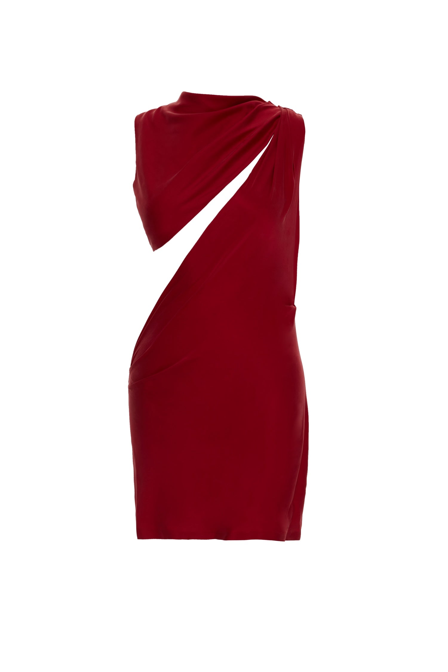 Red Draped Mini Silk Dress
