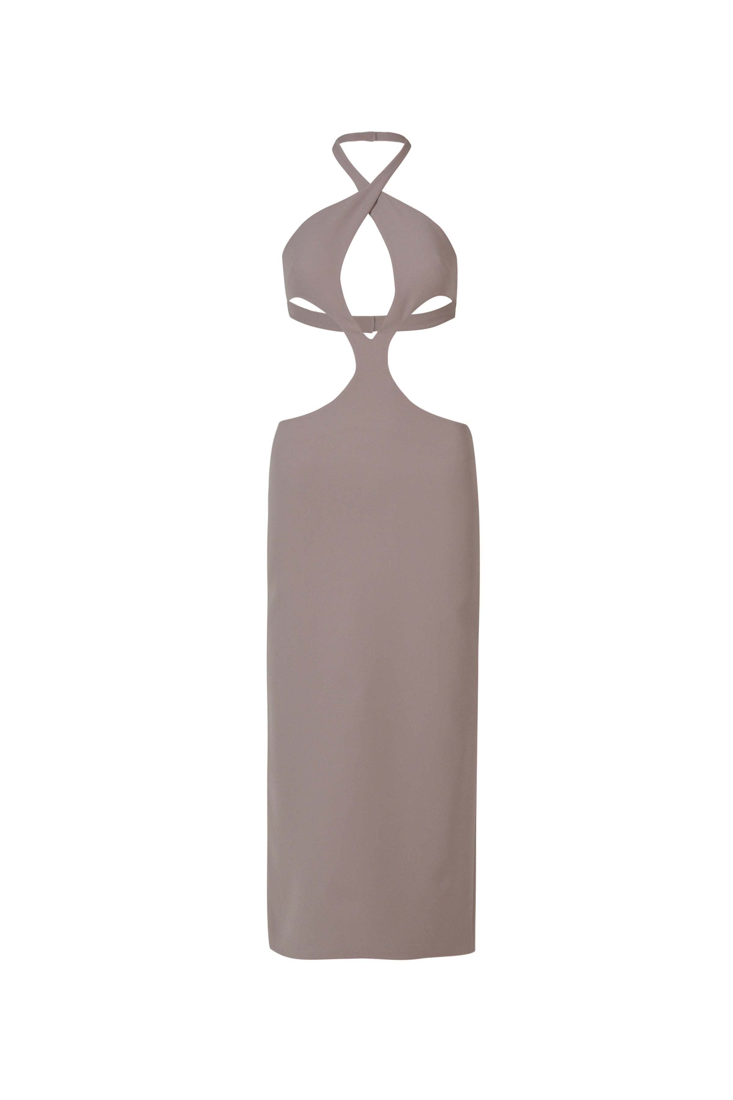 Koyu Bej Cut Out Elbise