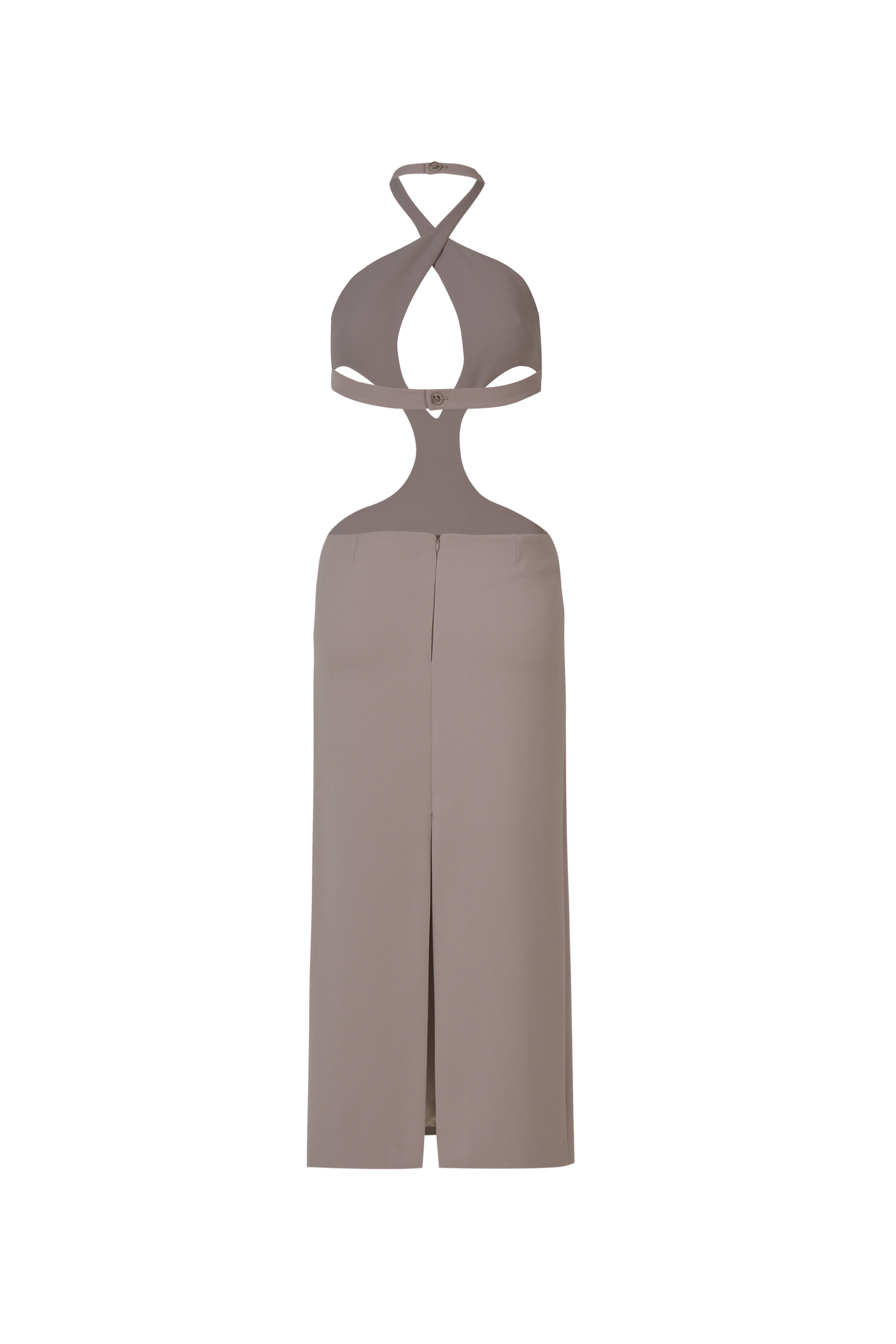 Koyu Bej Cut Out Elbise